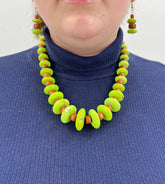Great Lime and Brown Necklace and Earrings Set! Awesome For Spring and Summer! - RealThreads